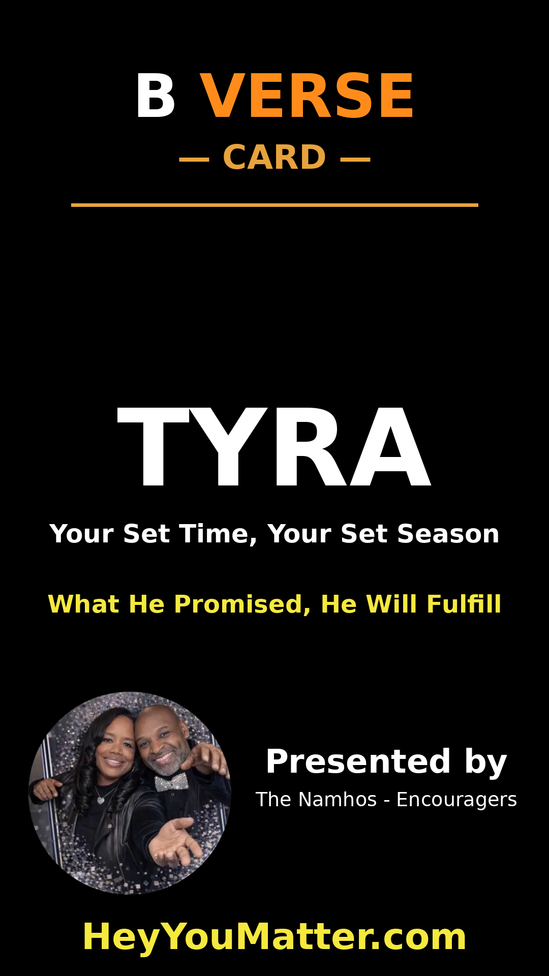 A B Verse card for TYRA